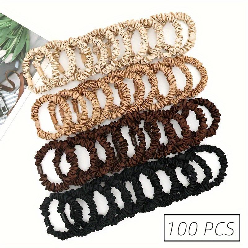 high qualitySet of 100 Satin Elastic Hair Scrunchies, Seamless Ponytail Holders, Assorted Hair Ties, And Bands Designed for Thick And Curly Hair.