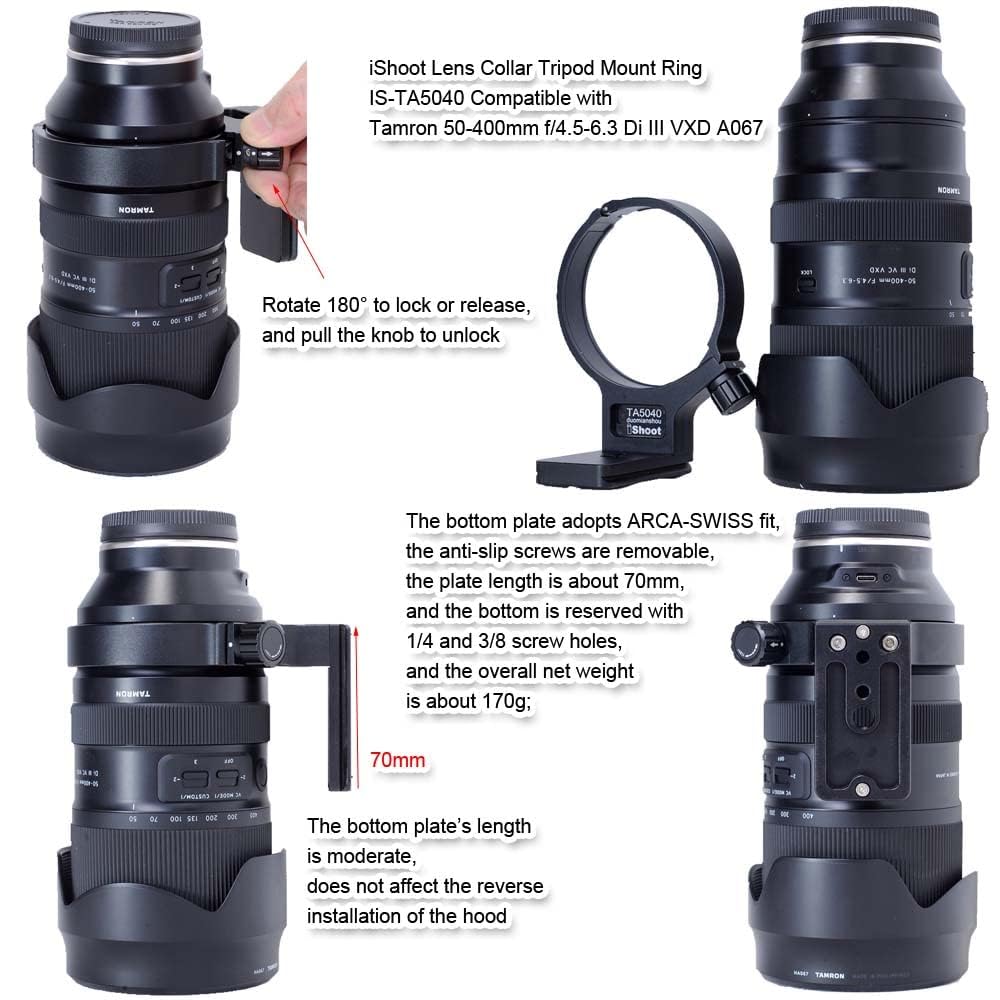 iShoot Metal Camera Tripod Mount Tripod Mount Lens Support Lens Bracket Tripod Compatible with Tamron Di III VXD Bottom Quick Release Plate with Screw