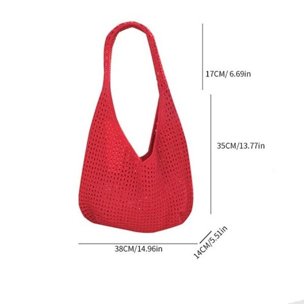 Large Capacity Crochet Mesh Tote Bag Bohemian Style Woven Handbag Knitted Shoulder Bag  Ladies