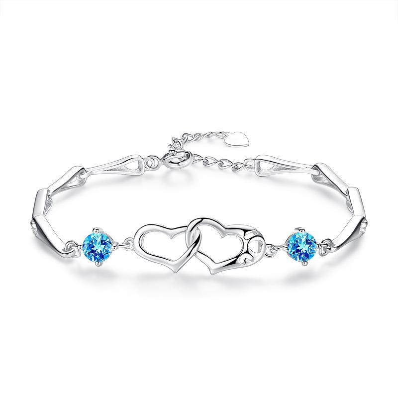 Pure Silver S999 Sterling Silver Heart-to-heart Bracelet, Simple and Sweet Bracelet, Romantic Gift for Girlfriend On Valentine's Day
