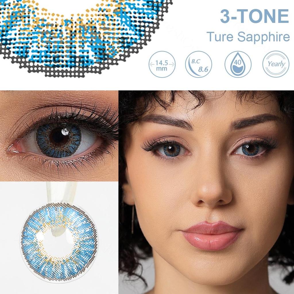 FreshGo Professional Colored Contact Lenses Enlarge Eyes 3-tone Color Eye Lens Colored Contact Lens for Eyes 1 Pair Contact Lenses