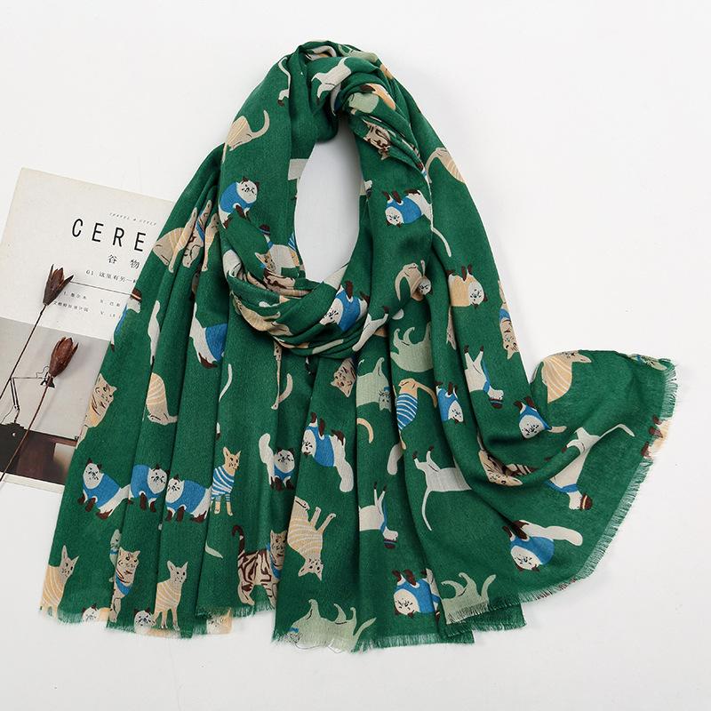 Dackel- und Katzenmuster, Fransen, Viskose-Schal, Damen-Schal, bedruckt, weich, vielseitig, kältebeständig, Pashmina, muslimischer Hijab