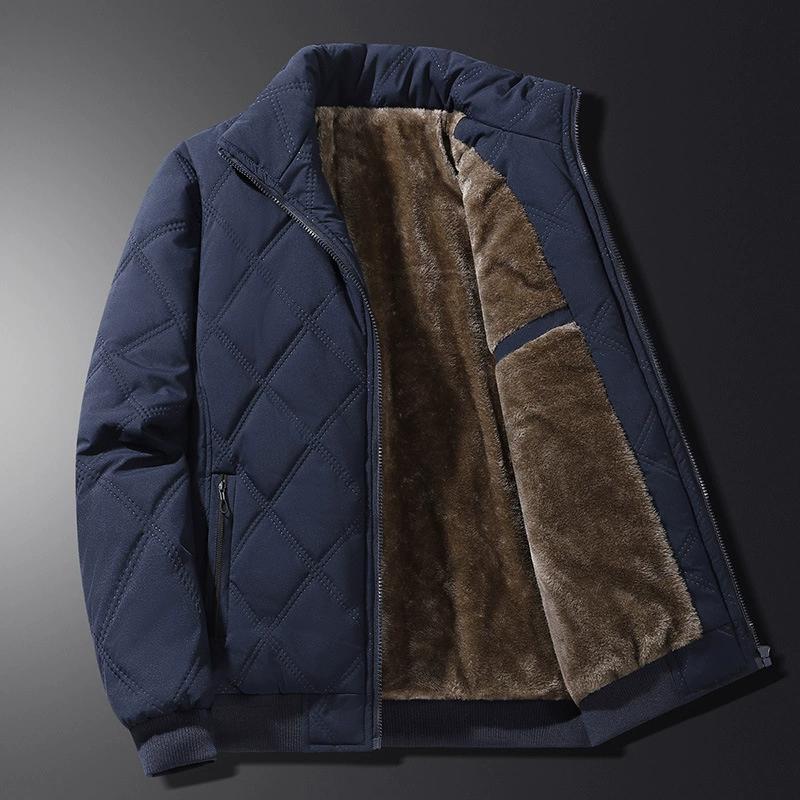 Men's Warm Parker Coat Autumn Winter Outdoor Sports Thick Anti Cold Cotton Jacket Stand Up Collar Checkered Cotton Coat