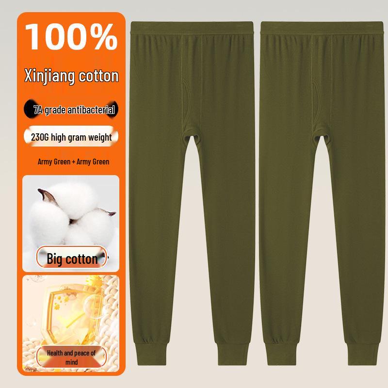 2025 Autumn/Winter Men's Cotton Antibacterial Base Layer Trousers - Mid-Aged Plus Size Warm Pants