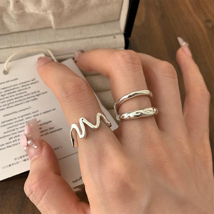 Irregular Wave Open Metal Ring: Retro, Versatile Design for Women