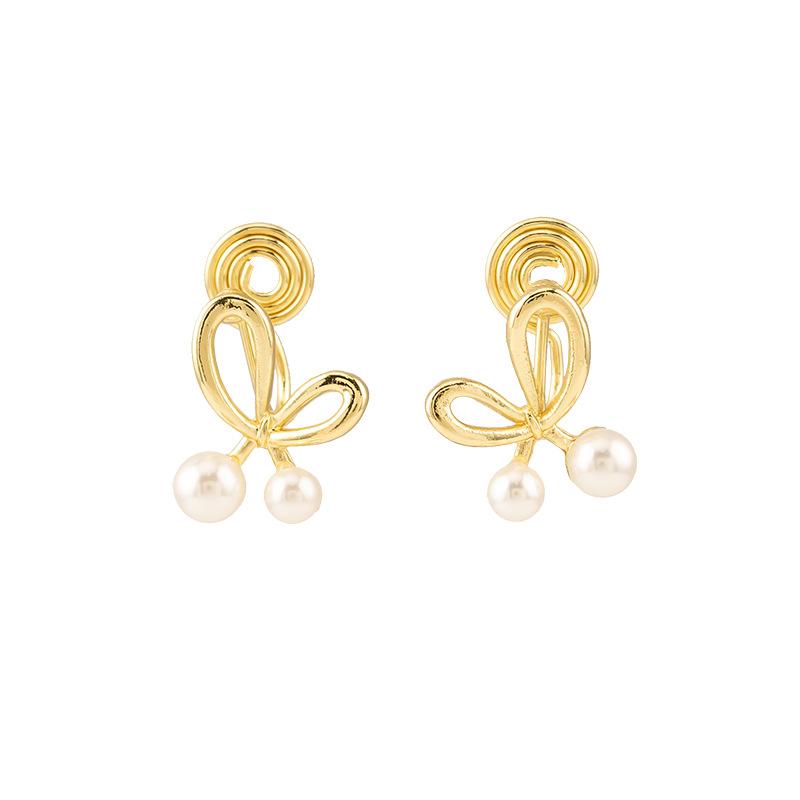 

Простые металлические серьги с искусственным жемчугом и бантом, женские нежные зажимы для ушей в виде москитной спирали без отверстий для ушей