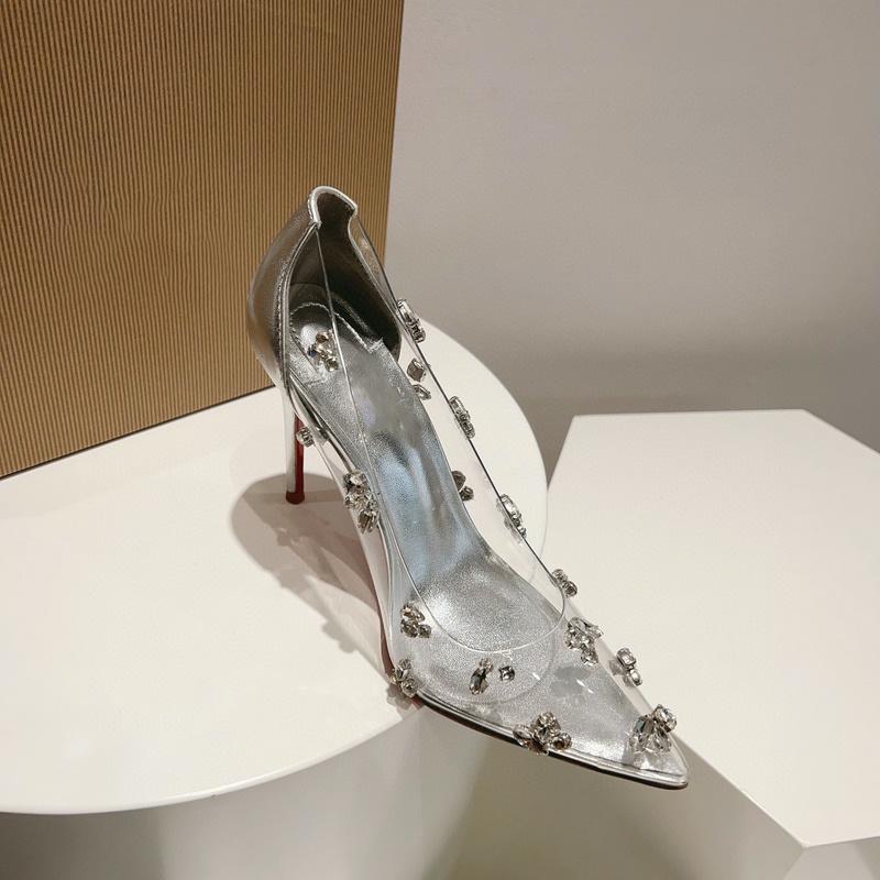 

Fashion 2025 Luxury Water Diamond Design Transparent Crystal Gemstone Pvc Wedding Shoes, Banquet Shoes, High-Heeled Women S Single Shoes 39 прозрачный