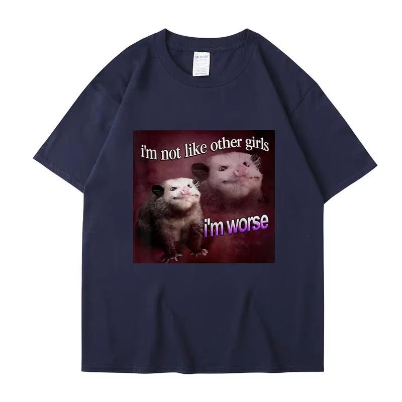 Смішна футболка з коротким рукавом для чоловіків з принтом опосума "Я не така, як інші дівчата, я гірша" Oversized Бавовняна Вуличний одяг