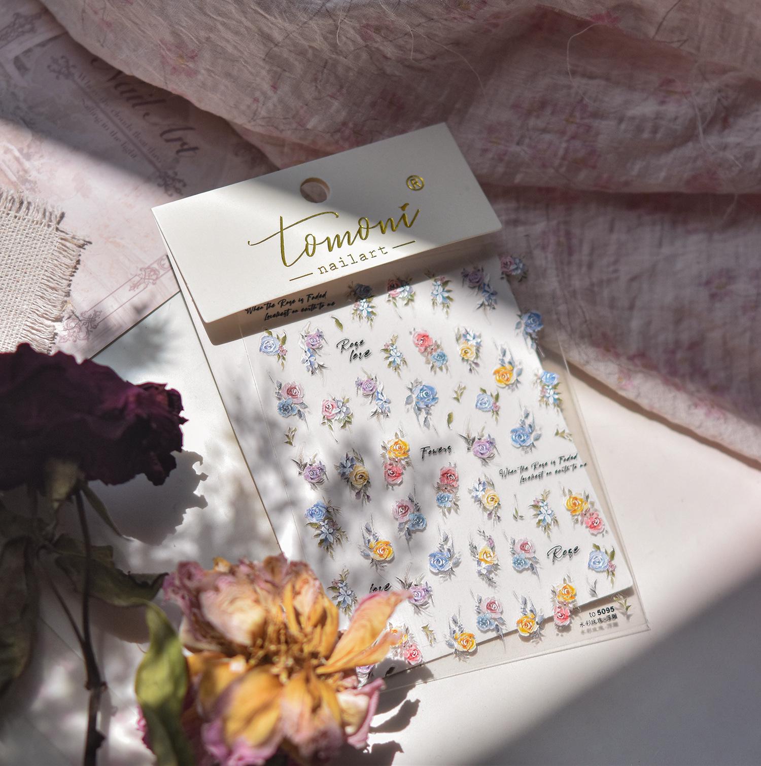 

Tomoni 3D Embossed Watercolor Rose Nail Stickers for Children