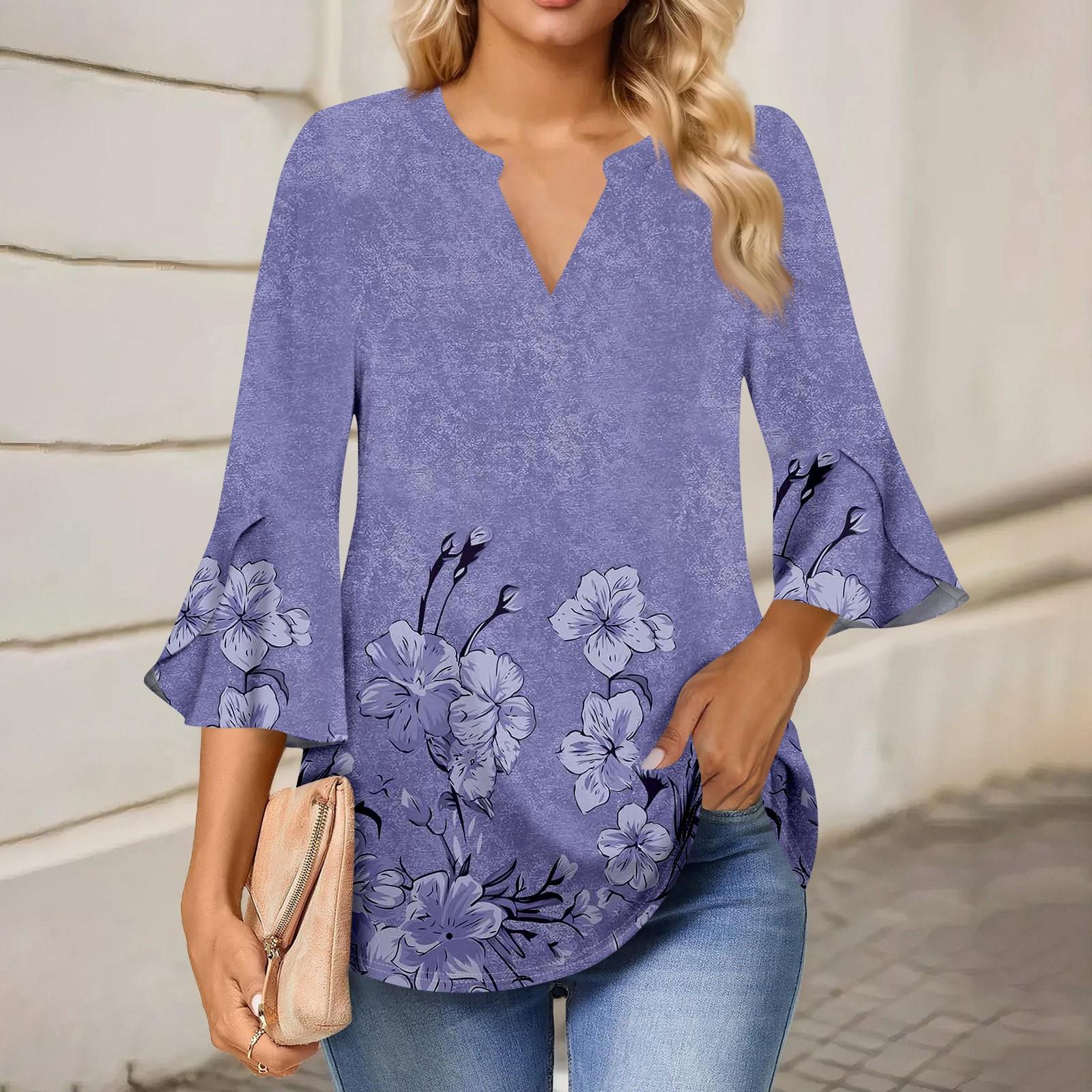 

Женская рабочая рубашка с плиссировкой и рукавом 3/4, рубашка с V-образным вырезом, повседневная рубашка с завязками на талии, деловая рубашка L фиолетовый