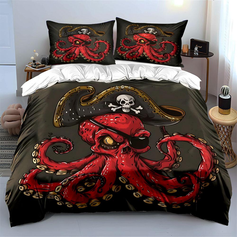 "Pirate Octopus Themed Party Set" kid's and adults' bedroom decor, Exquisite three-piece bedding set gift