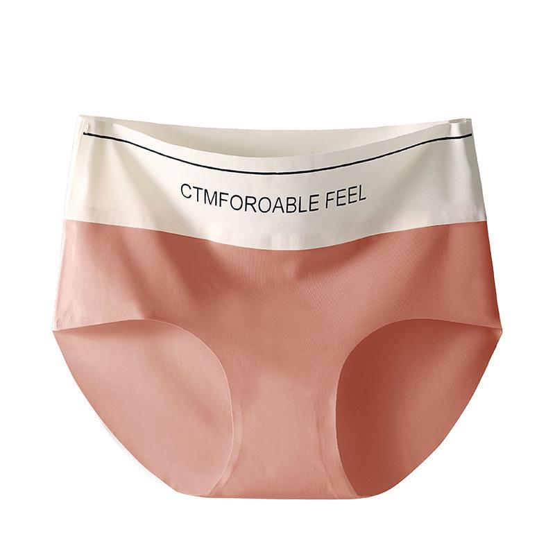 High Elastic Ice Silk Women's 7A Mulberry Silk Antibacterial Seamless High Waist Colorblock Triangle Panties