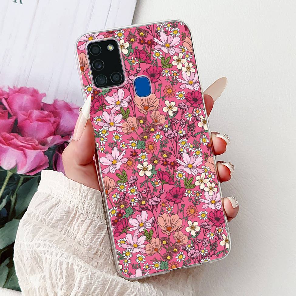 Clear For Samsung A21s SM-A217F SM-A217M Cover For Samsung Galaxy A21s Case Cute Luxury Butterfly Love Flowers Cool Painted