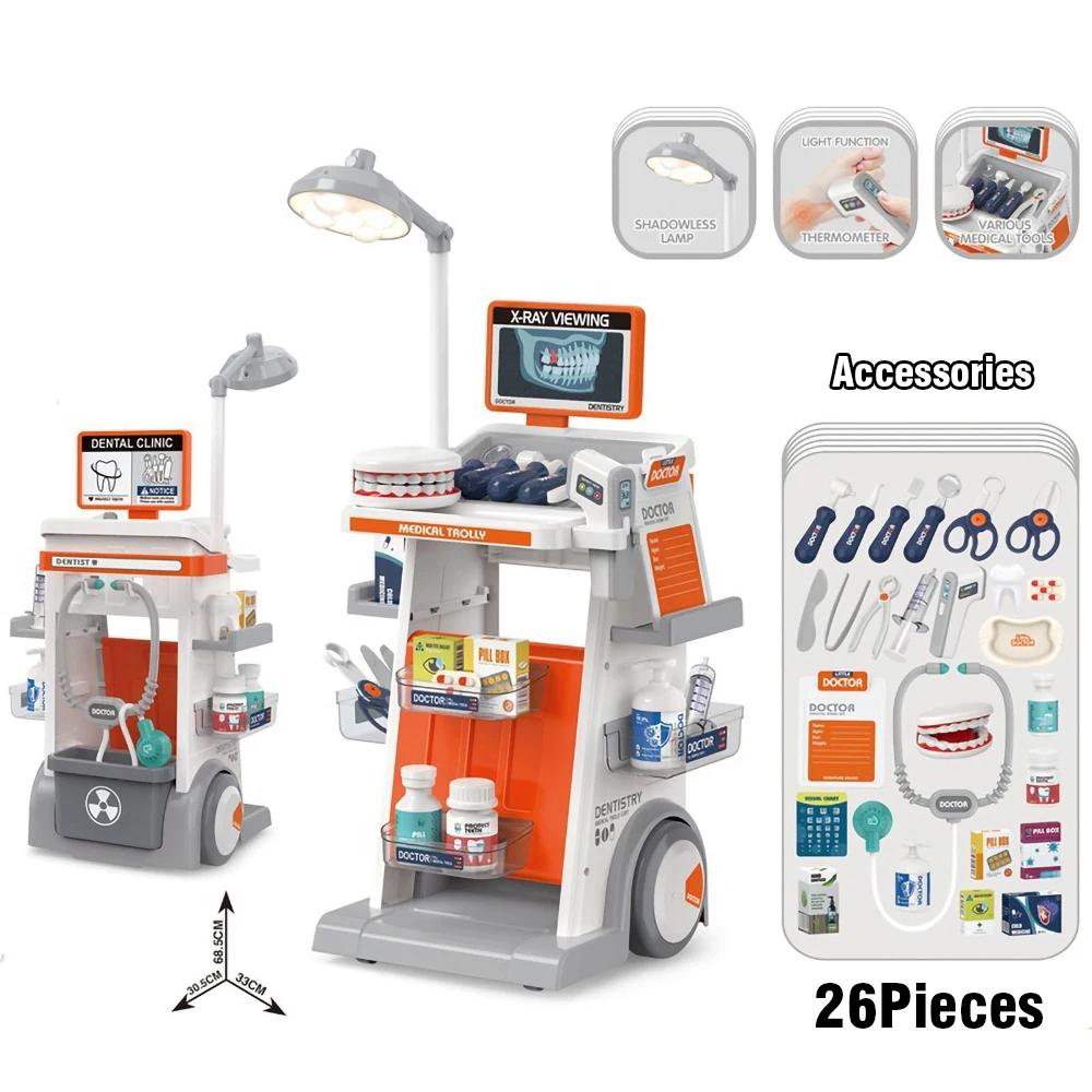 Non-Toxic Hospital Play Medical Equipment Table Fillings Injection Stethoscope Medical Trolley Home Doctor Dentist Toys For Kids Xmas Gift