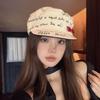 New Alphabet Graffiti Flat Top Newsboy Hat Women's Spring and Summer Personality Bow Beret Outdoor Sun Hat