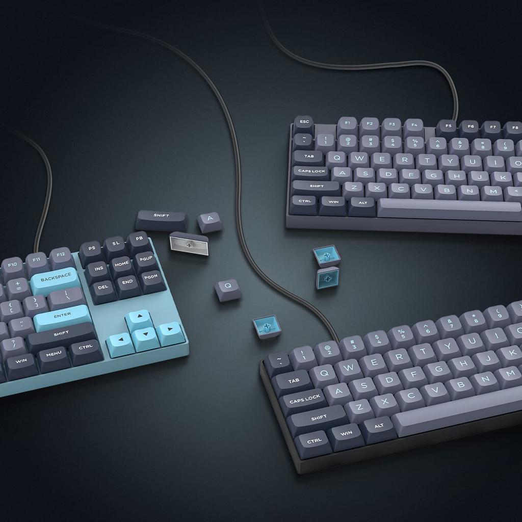 XVX Keycap 189 Key Double Shot PBT Keycap Cherry MX Gateron Switch for Mechanical Keyboard XVX Profile Keycap 60%65%70%100% (Gray/Blue)