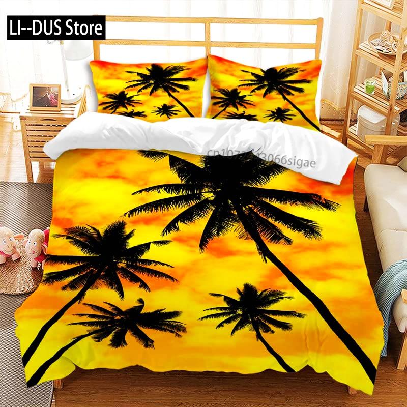 Sunset Palm Trees Duvet Cover Set 3Pcs Bedding Sets Quilt Cover With 2 Pillow Shams Full Queen King Size For Women Girl Teens