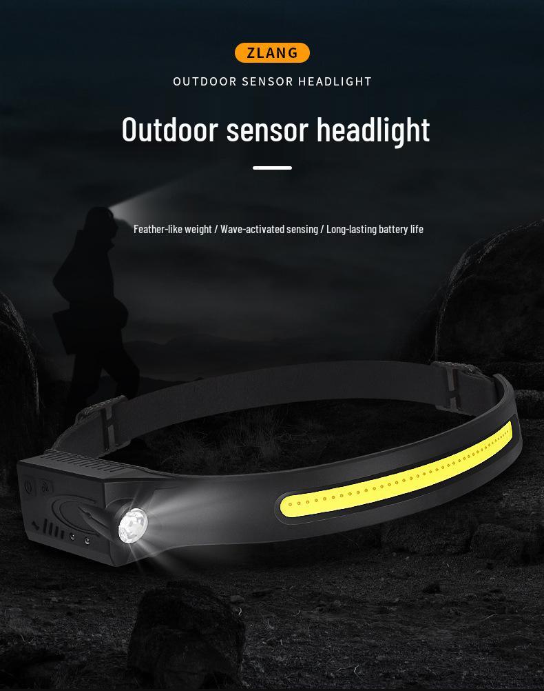 USB Rechargeable LED Headlamp for Cycling & Night Running - High-Intensity, Cross-Border Wave-Sensing