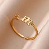 Tiny Initial Letter Rings For Women Gold Color  Stainless Steel Hollow Heart A-Z Initial Letter Ring Wedding Christmas Jewelry