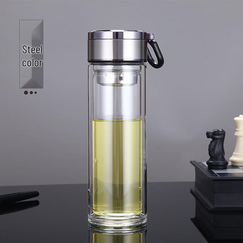 Double-Layer Insulated Glass Bottle with Temperature Display
