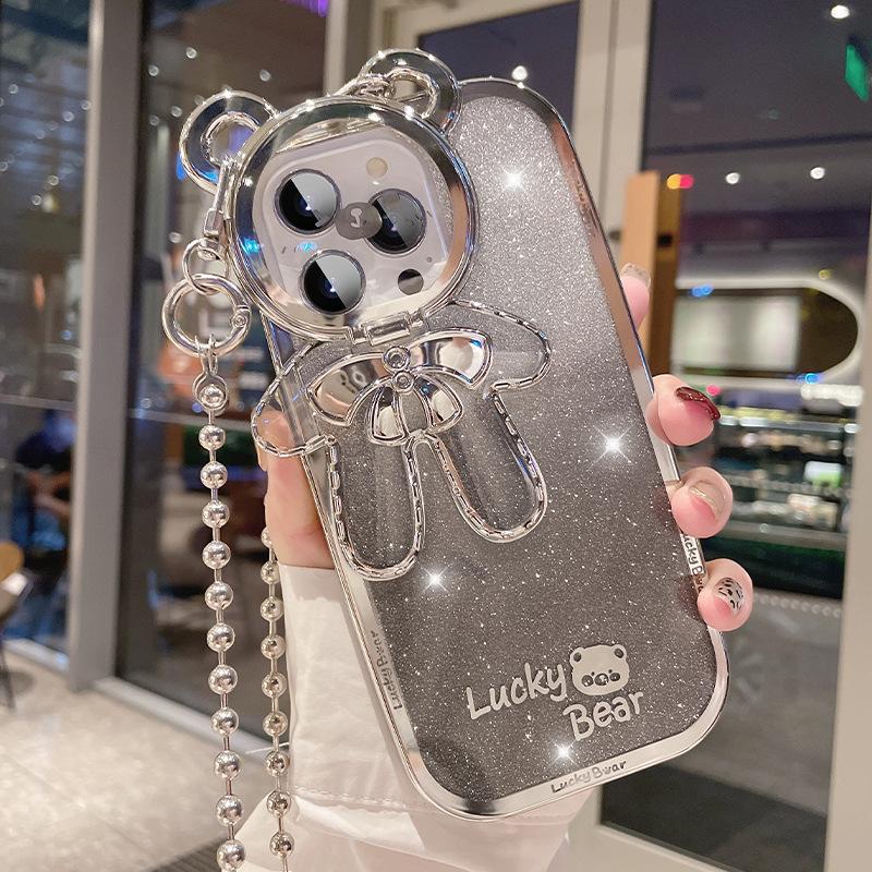 

Glitter Bear Lens Cover Suitable for Iphone15promax Mobile Phone Case Apple 13 Bracket 14 12 Oblique Strap Rope 16P Apple 12promax