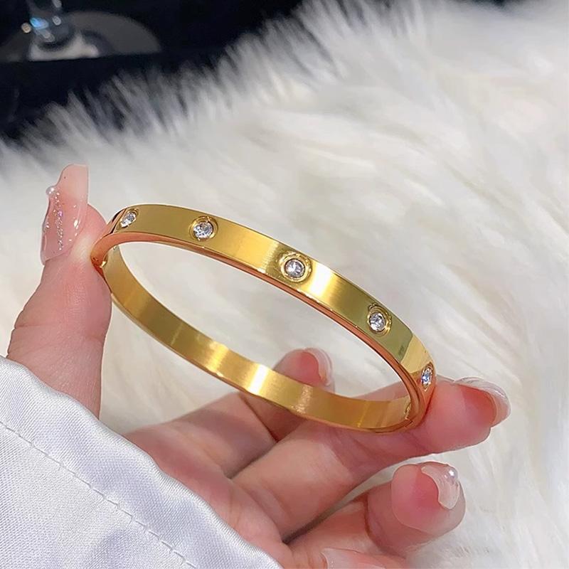 Luxury Gold Plated Bangles Zircon Women's Hand Bracelet Stainless Steel Bangle Gifts for Women Fashion Accessories Mother's Day