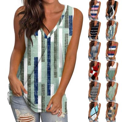 Damska Codzienna Moda Dekolt V Bez Rękawów Pulower Top Drukowana Kamizelka T-Shirt