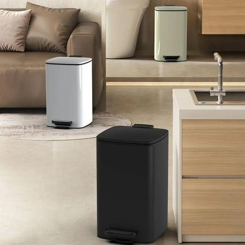 Creative Stainless Steel Waste Bins Lidded Wastebasket Anti Odor Trash Can Kitchen Garbage Cube Rectangular Bucket House Cleanin