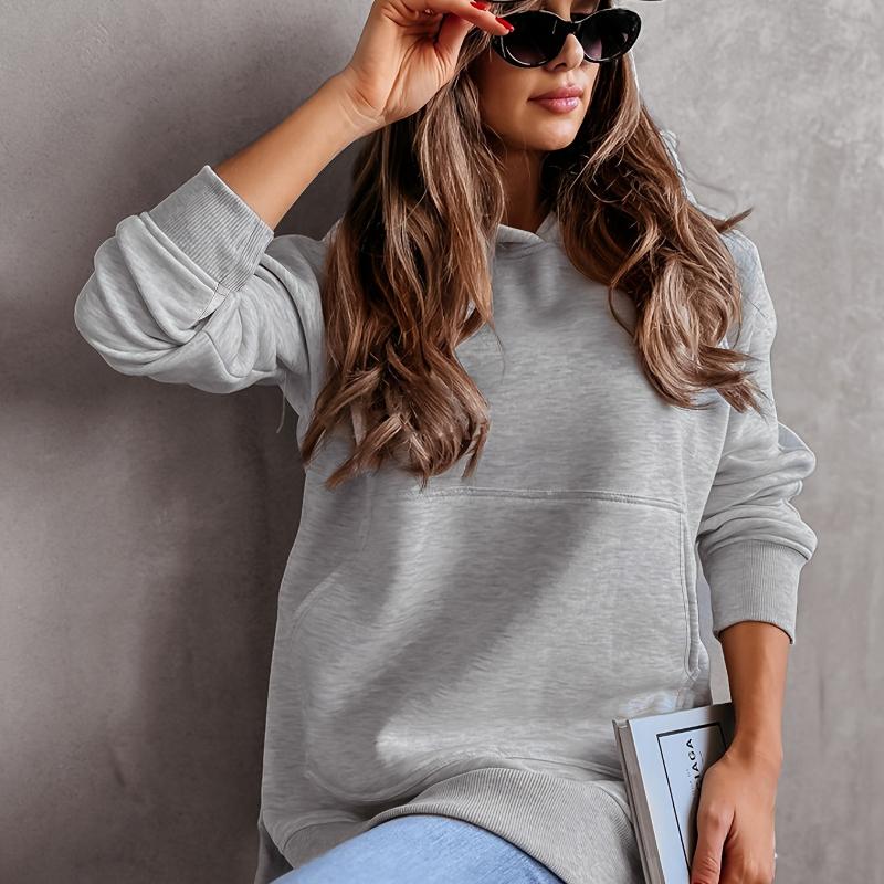 Solid Color Casual Hooded Sweatshirt