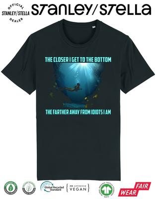 Mens Scuba Diving Funny T-Shirt Closer To Bottom Farther Away From Idiots I Am