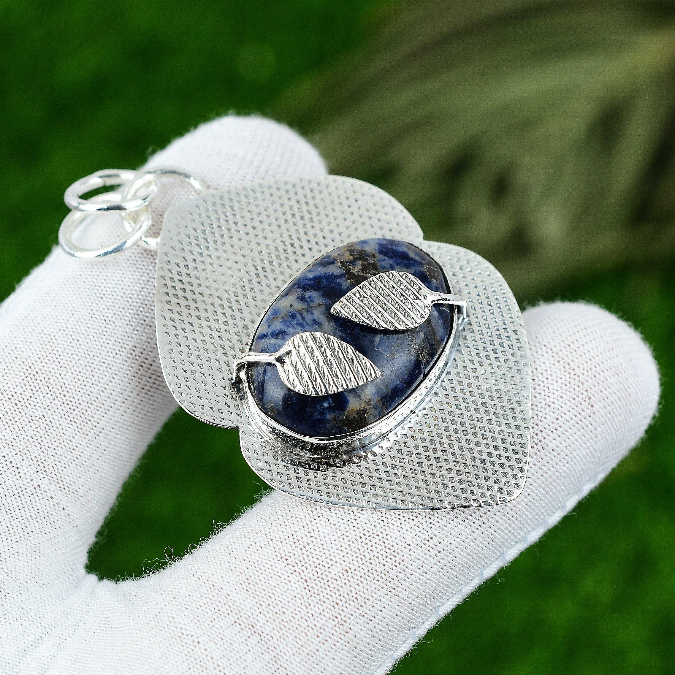 

Natural Sodalite Gemstone Pendant 925 Sterling Silver Indian Jewelry For Girls