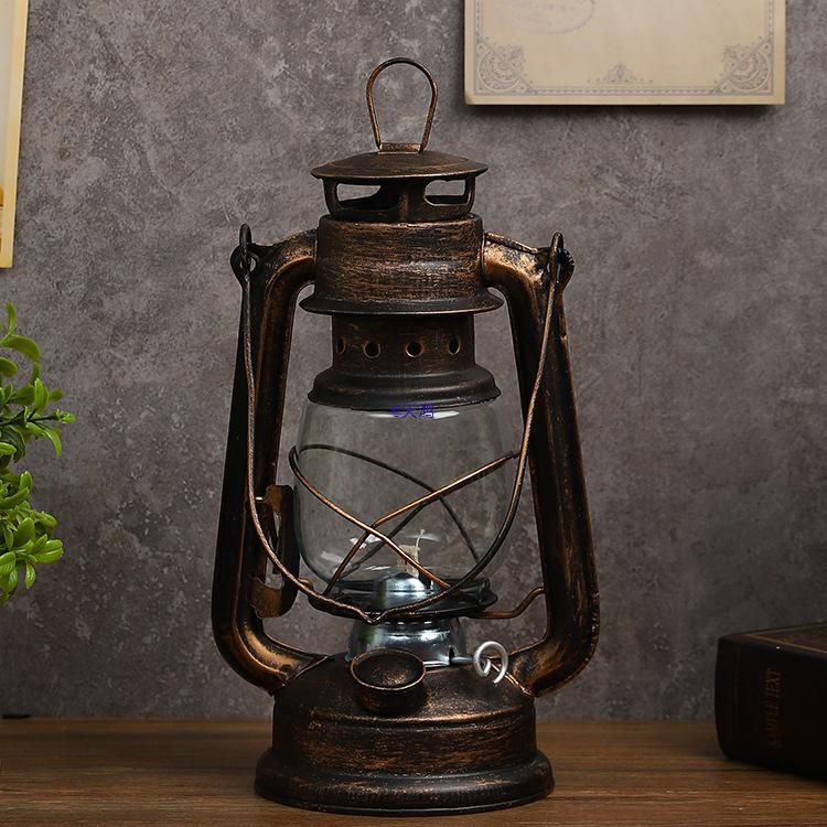 Vintage Wrought Iron Kerosene Camping Lantern - Nostalgic, Decorative Cafe Ornaments & Photo Props