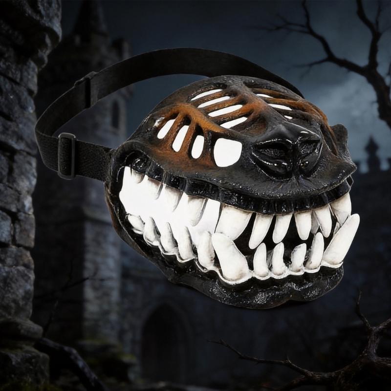 Dog Costume Muzzle with 3D Devil Face and Faux Teeth, Adjustable Head Strap for Halloween Parties and Pet Photoshoots