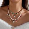 Christmas Multilayer Beaded Letter Necklace For Women Santa Claus Xmas Tree Wreath Elk Pendant Rice Beads Choker Holiday Jewelry