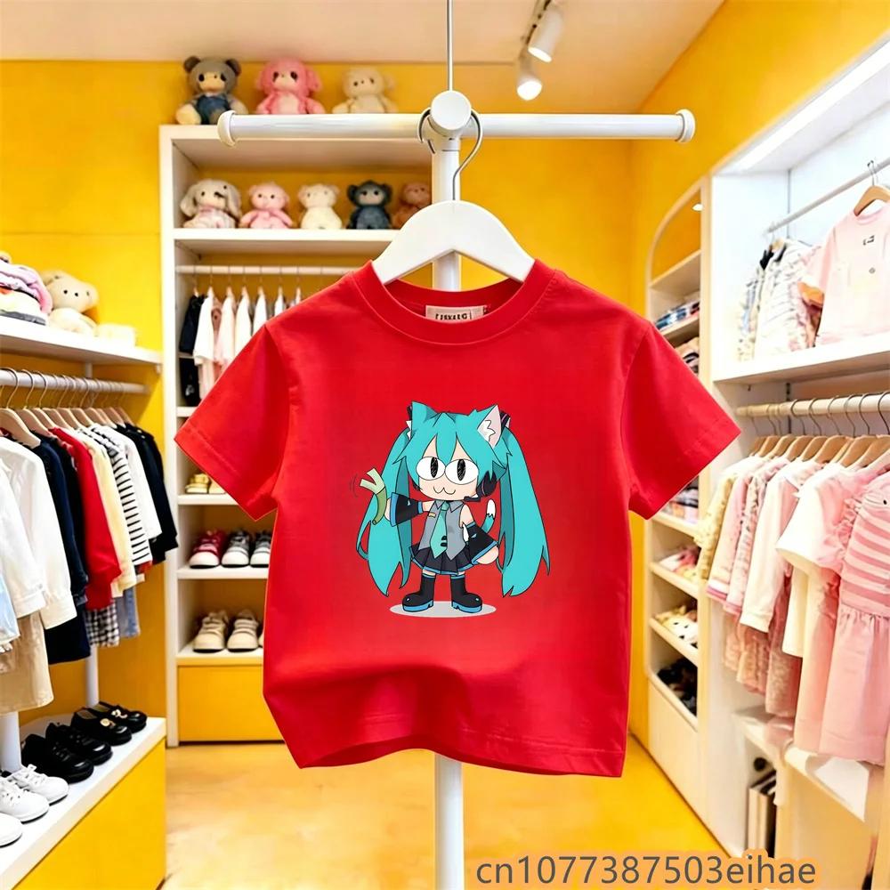 Hatsune Miku Future MIKU Line Fashion Pure Cotton Printed Short Sleeves Casual Slim Fit Clothing New Style For Boys Girls