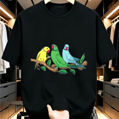 Yellow Green Blue Indian Ringneck Parakeet Bird Graphic Tee Streetwear Tee Tops 100% Cotton Slim Fit Tshirts