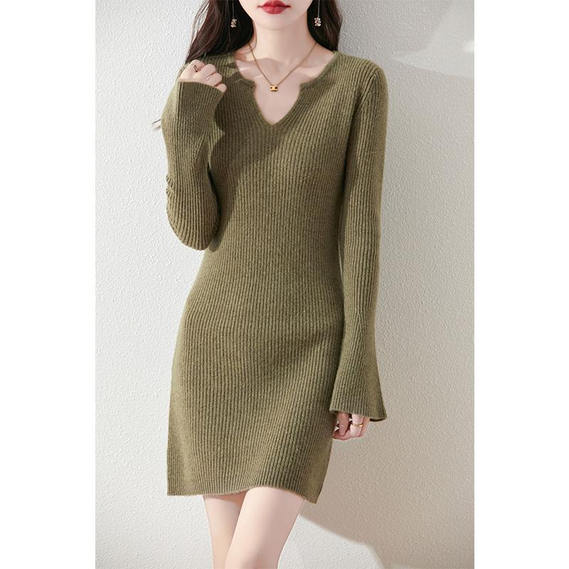 Women's Cashmere Dress Qinghe Cashmere 30% Cashmere 70% Wool Autumn and Winter Cashmere Skirt Soft and Warm