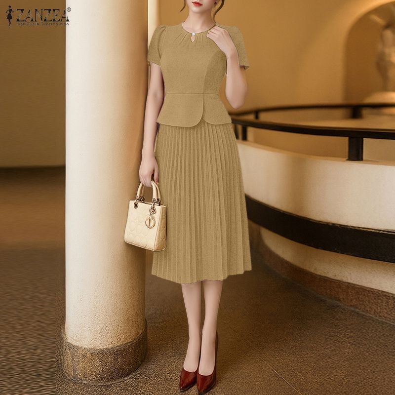 ZANZEA Women Short Sleeve Blouse and Skirts Summer Two Piece Suit Sets