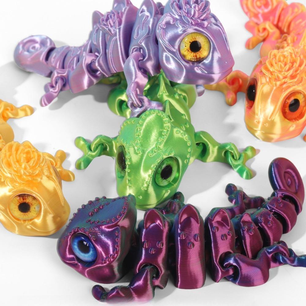 3D Printing Chameleon Figures Multi-joint Movable Simulation Eyes for Home Accessories Kids Toys Gift Living Room Decoration