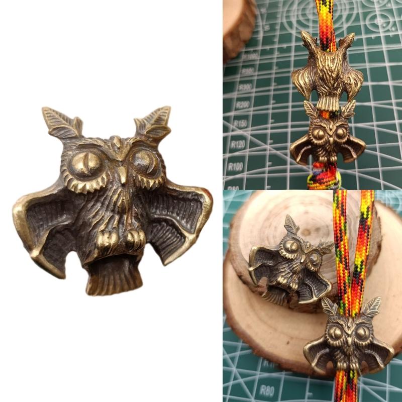 Brass Lanyard Beads Light Weight Owl Shape Parachute Cord Beads Vintage Charm Beads for DIY Paracord Pendants Buckles