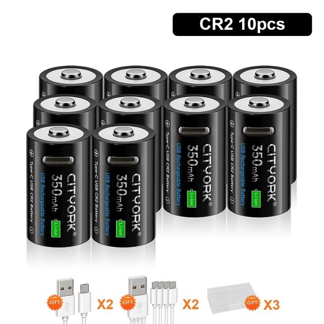 Cityork 3,7V Lithium CR2 Wiederaufladbare Batterie Kamera Entfernungsmesser Scheibenbremsschloss GPS Sicherheit Medizinisches Gerät + Kostenloses Typ-C-Kabel