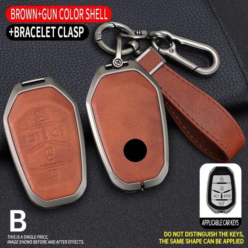 Lega di Zinco+Pelle Custodia Protettiva per Portachiavi Smart Auto Guscio Protettivo Adatta per Ssangyong G4 Rexton Portachiavi Auto Styling Accessori Auto