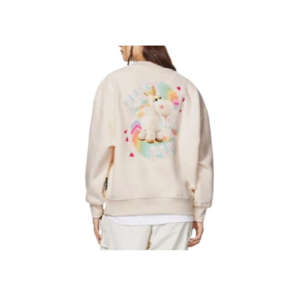 Li Ning Toy Story Series Logo Print Fleece Warm Loose Crew Neck Pullover Long Sleeve Sweatshirt Women Sweatshirt Off-White AWDSF36-2