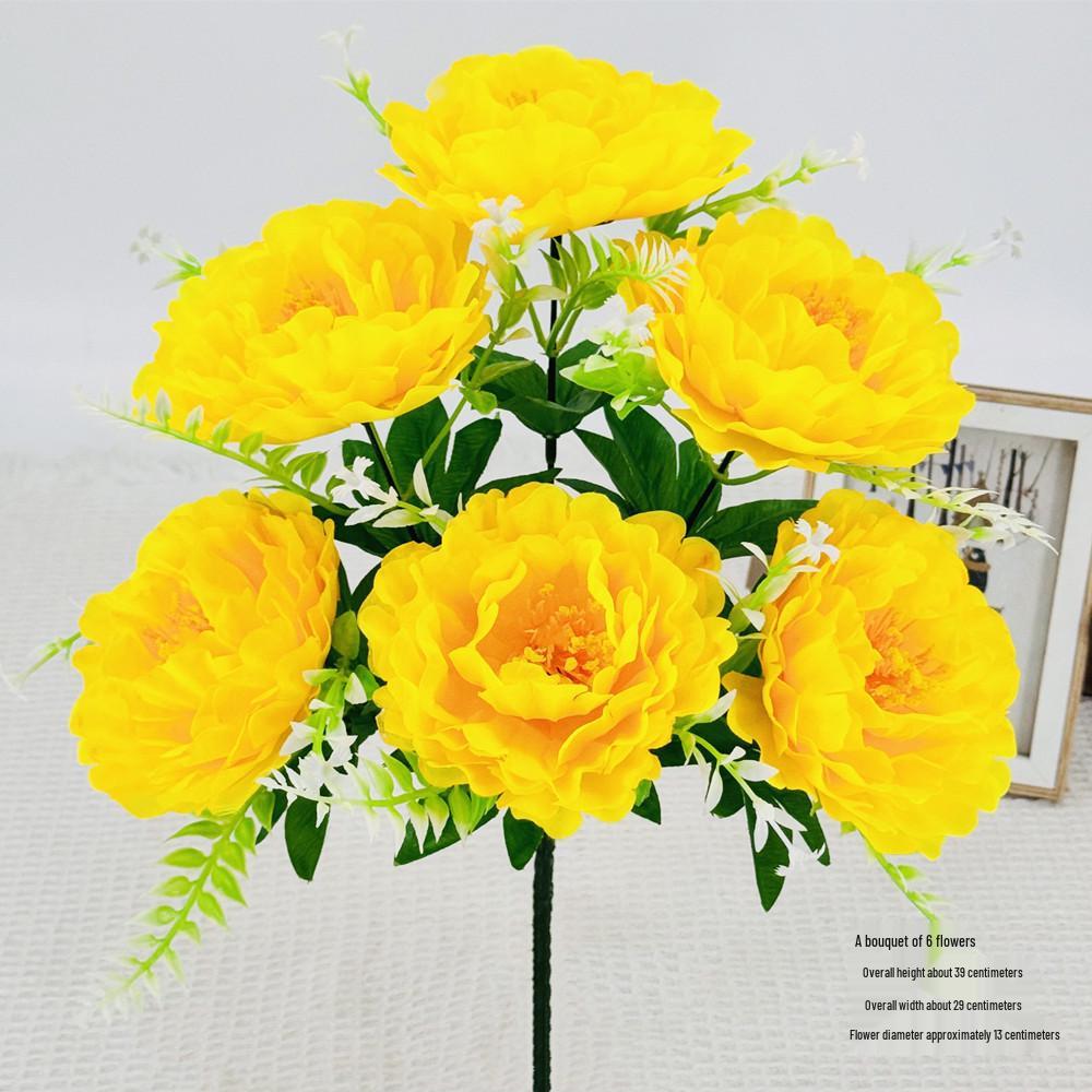 Curly Edge Red Rose Bouquet - 6 Head Artificial Silk Flowers for Living Room Decoration