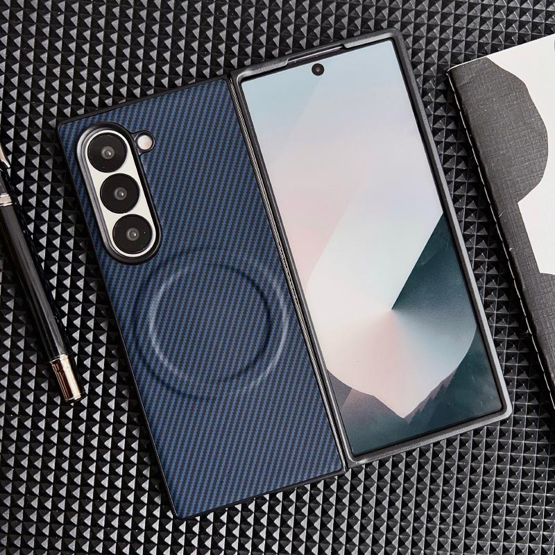 Pro Magsafe Magnetické Bezdrátové Nabíjení Luxusní Jednobarevný Kryt na Telefon z Uhlíkových Vláken Pro Samsung Galaxy Z Fold 7 6 5 4 Nárazníkový Kryt