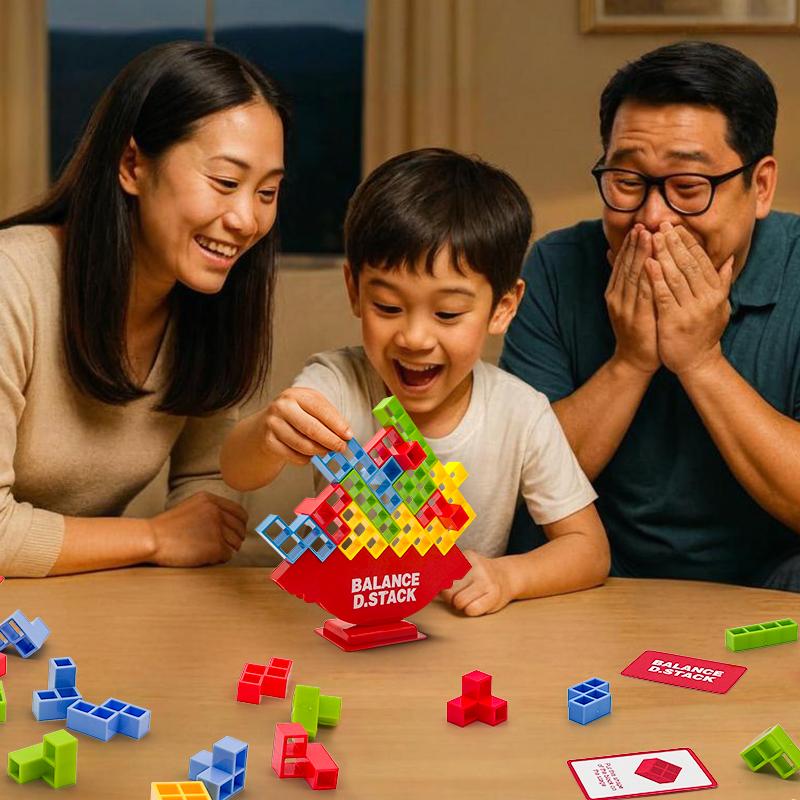 Balance Stacking Building Falling Block Puzzle with Cards Fun Family Party Game Night Tabletop Challenge Gift for Kids Adult