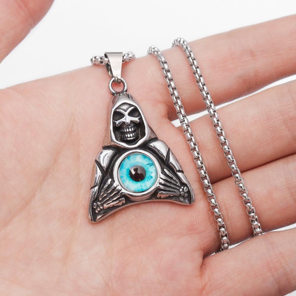 Triangle Ghost Head Men's Jewelry Complex Titanium Skull Pendant Necklace