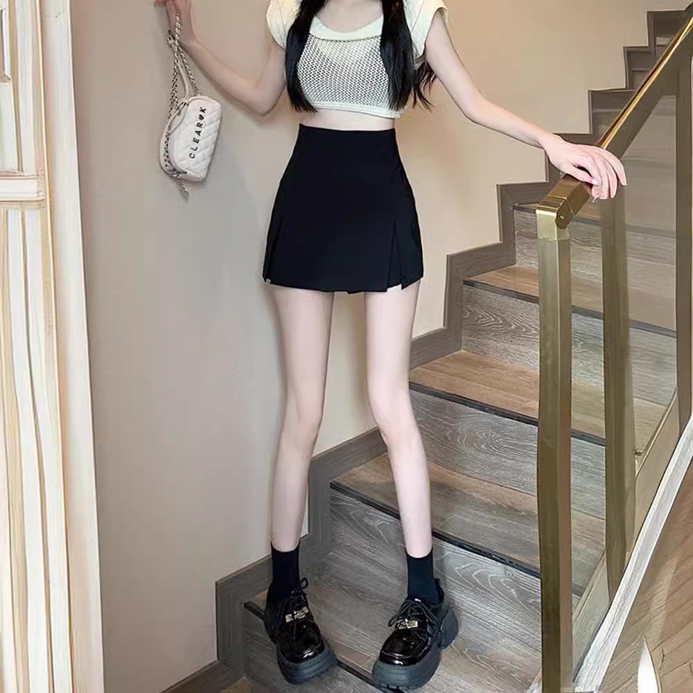 

Women s High Waist Black A-line Mini Skirt - Summer 2025, Slimming & Hip-covering Design with Slit 3XL чорний
