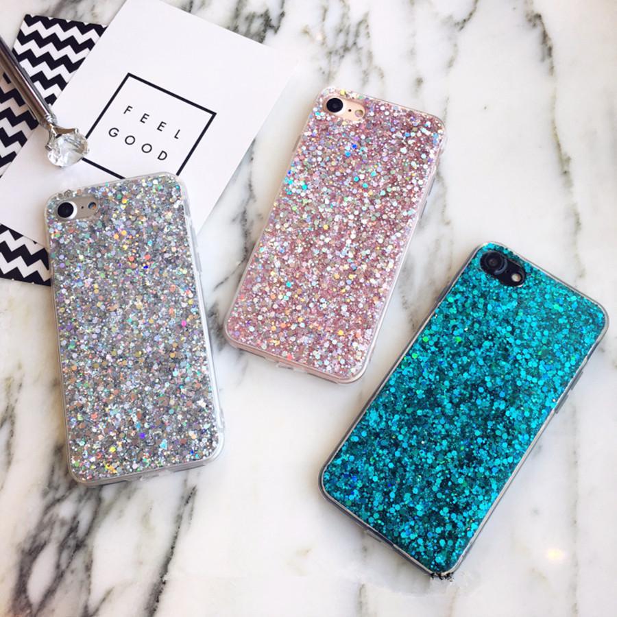 Glitter Phone Case For iPhone 13 12 11 14 15 Pro Max Luxury Soft Epoxy Crystal Cover For iPhone XR XS 7 8 Plus SE Sequins Funda