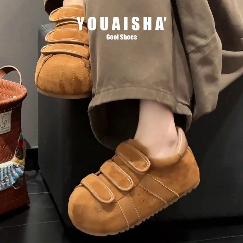 Ugly cute shell head German training shoes women's 2025 new retro matte leather Velcro big head board shoes foreign style women's single shoes